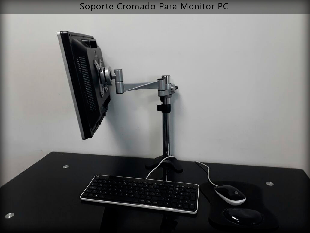 Soporte cromado para Monitor de ordenador para fijar al escritorio